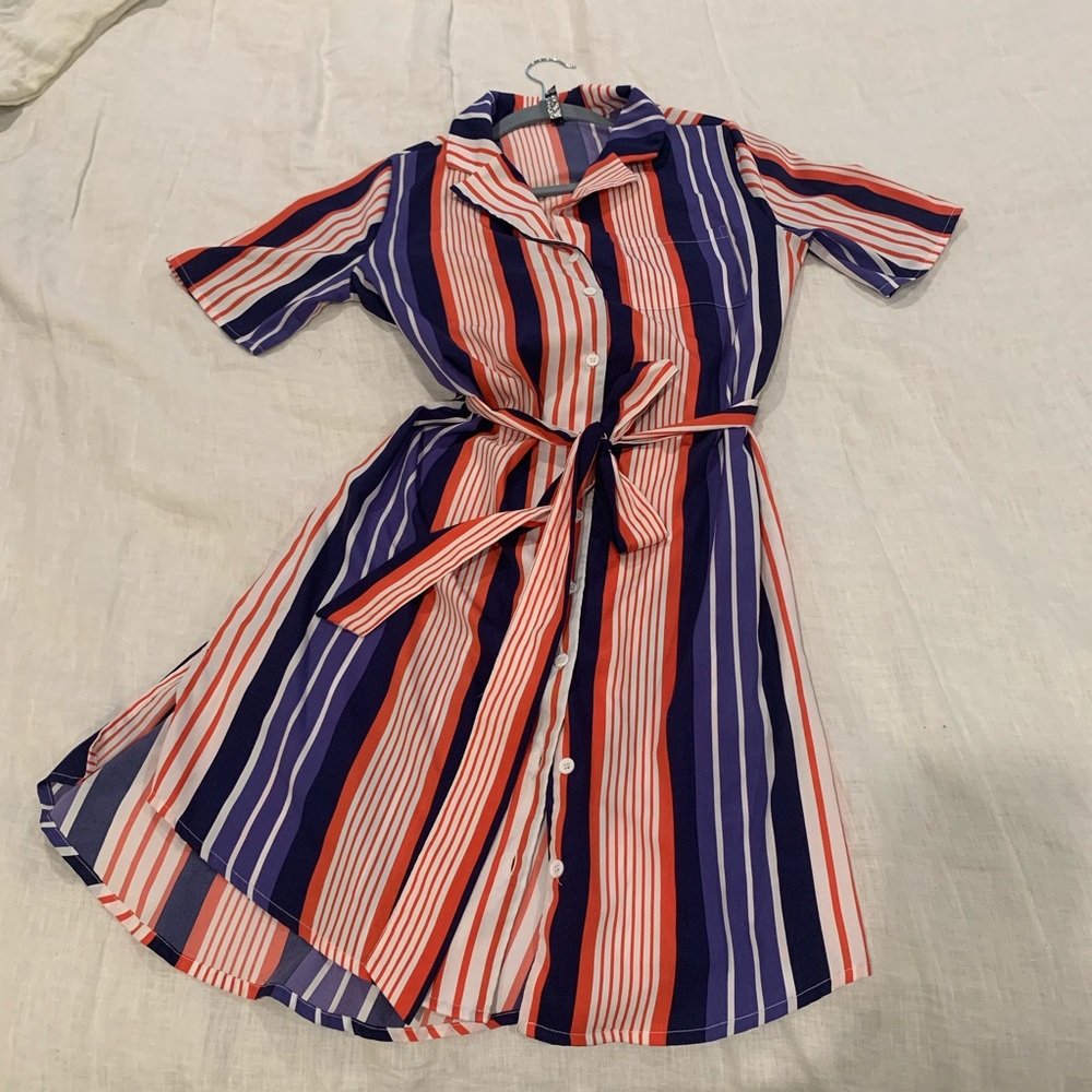 Striped button down shirt dress